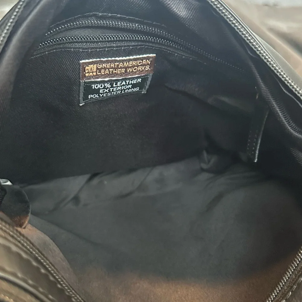 Great American Leather Works Black Leather Crossbody Bag Brass‎ Hardware Woven